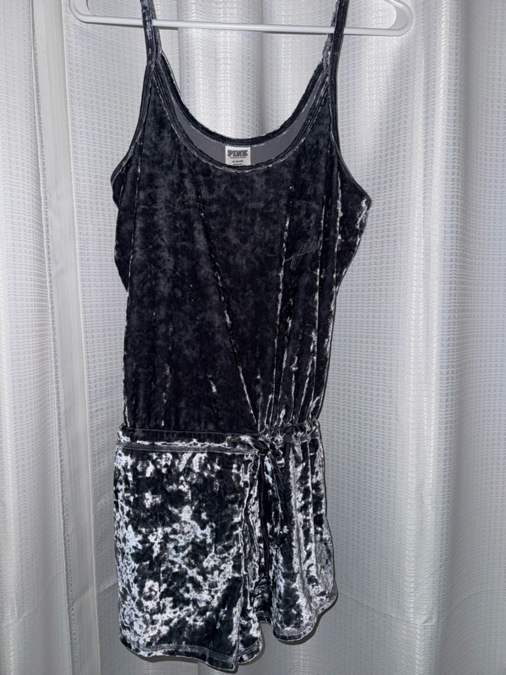 PINK Velvet Crushed Romper in Charcoal gray medium women’s